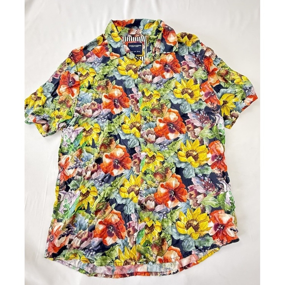 Denim & Flower Ricky Singh Floral Shirt Mens M 44" Chest Short Sleeve Button Up